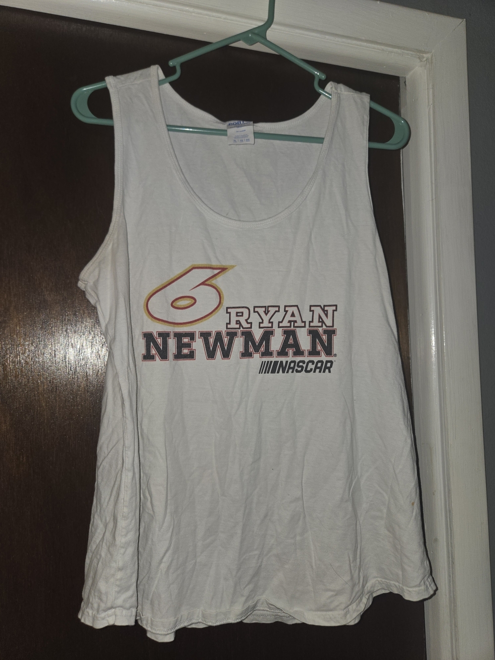 Nascar White Tank Top with Ryan Newman #6 Graphic